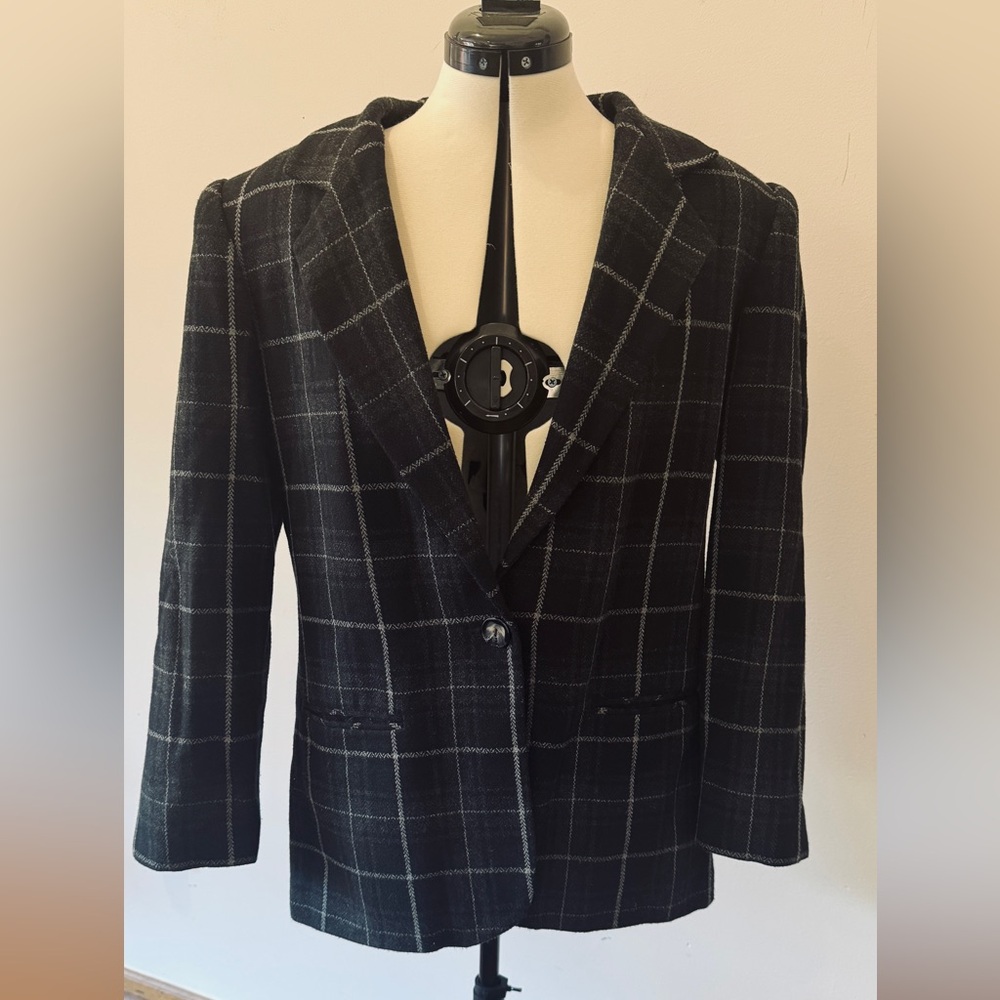 Vintage Sag Harbor Checkered Blazer – Black Wool Jacket, Women’s 12